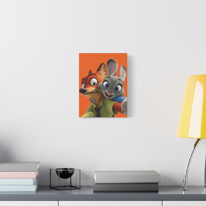Judy Hopps & Nick Wilde Matte Canvas Wall Art – 9" x 12" | Orange Aesthetic Decor