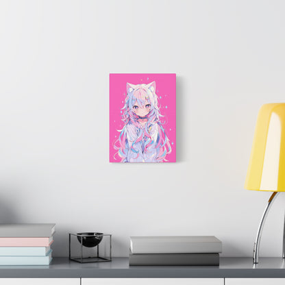 Pink Anime Girl Matte Canvas Wall Art – 9" x 12" Cute Kawaii Decor