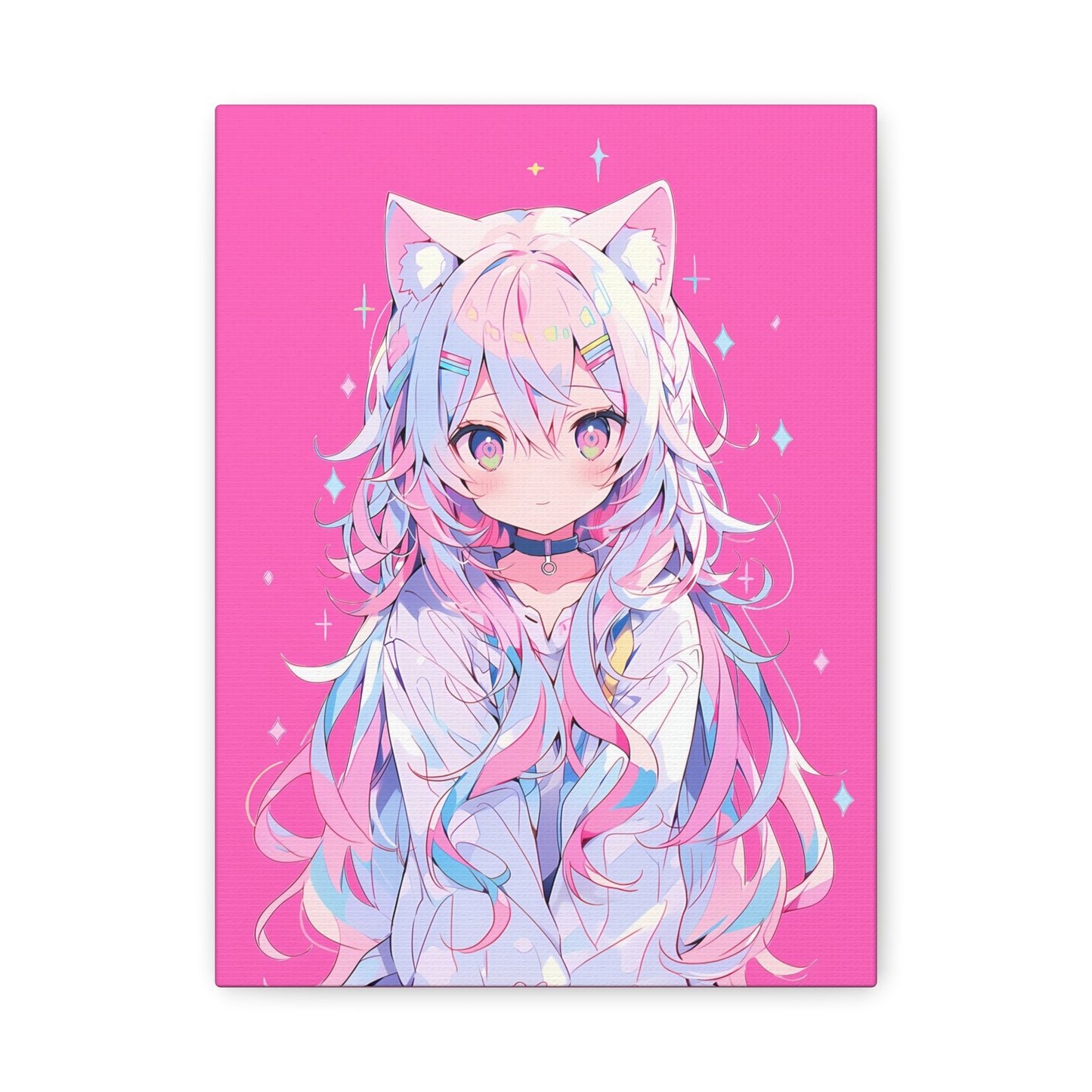 Pink Anime Girl Matte Canvas Wall Art – 9" x 12" Cute Kawaii Decor