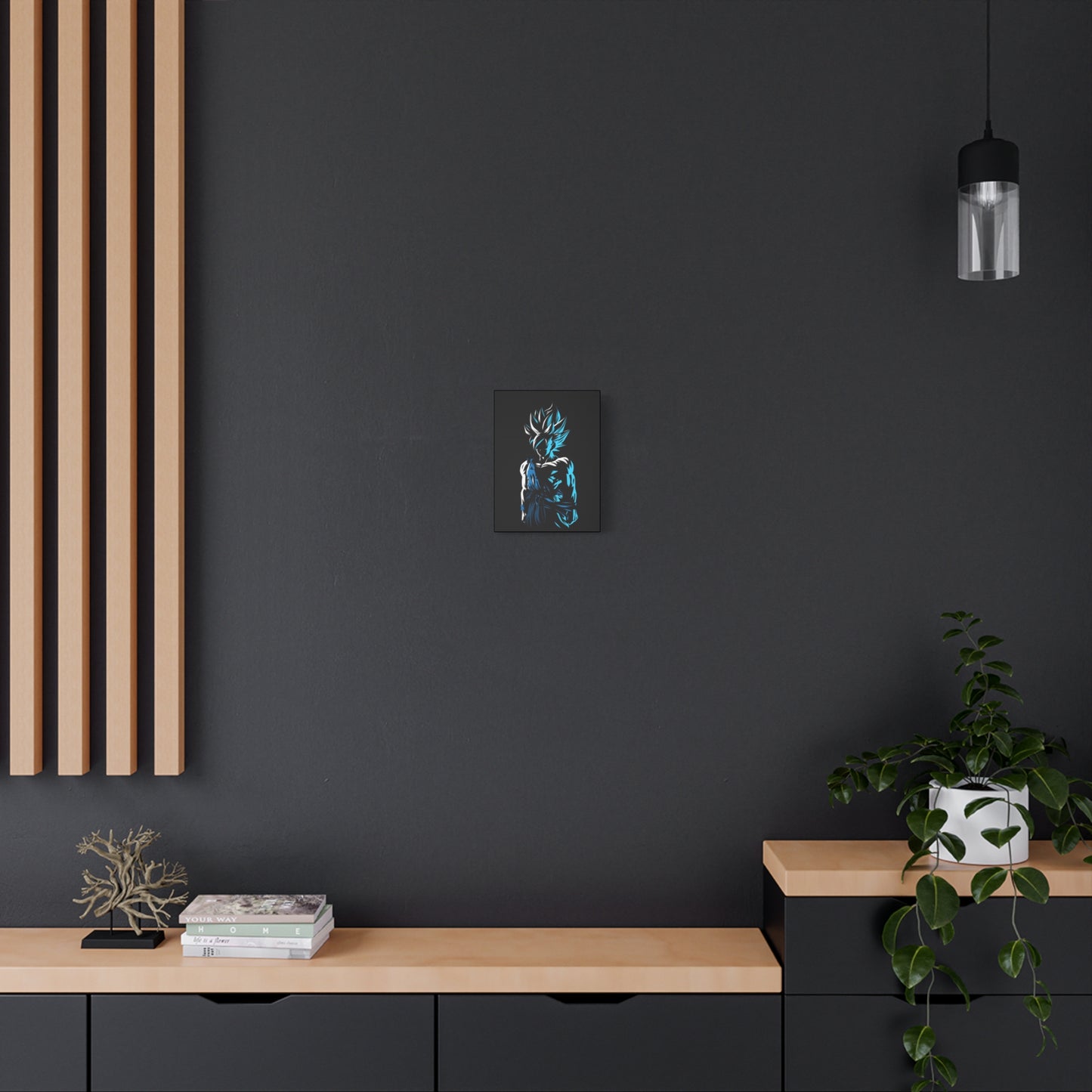 Anime Character Matte Canvas Wall Art – 9" x 12" Black & Blue Aesthetic Decor