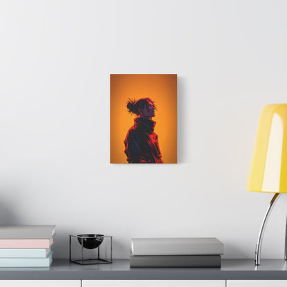 Anime Girl Matte Canvas Wall Art – 9" x 12" | Red & Orange Aesthetic Decor