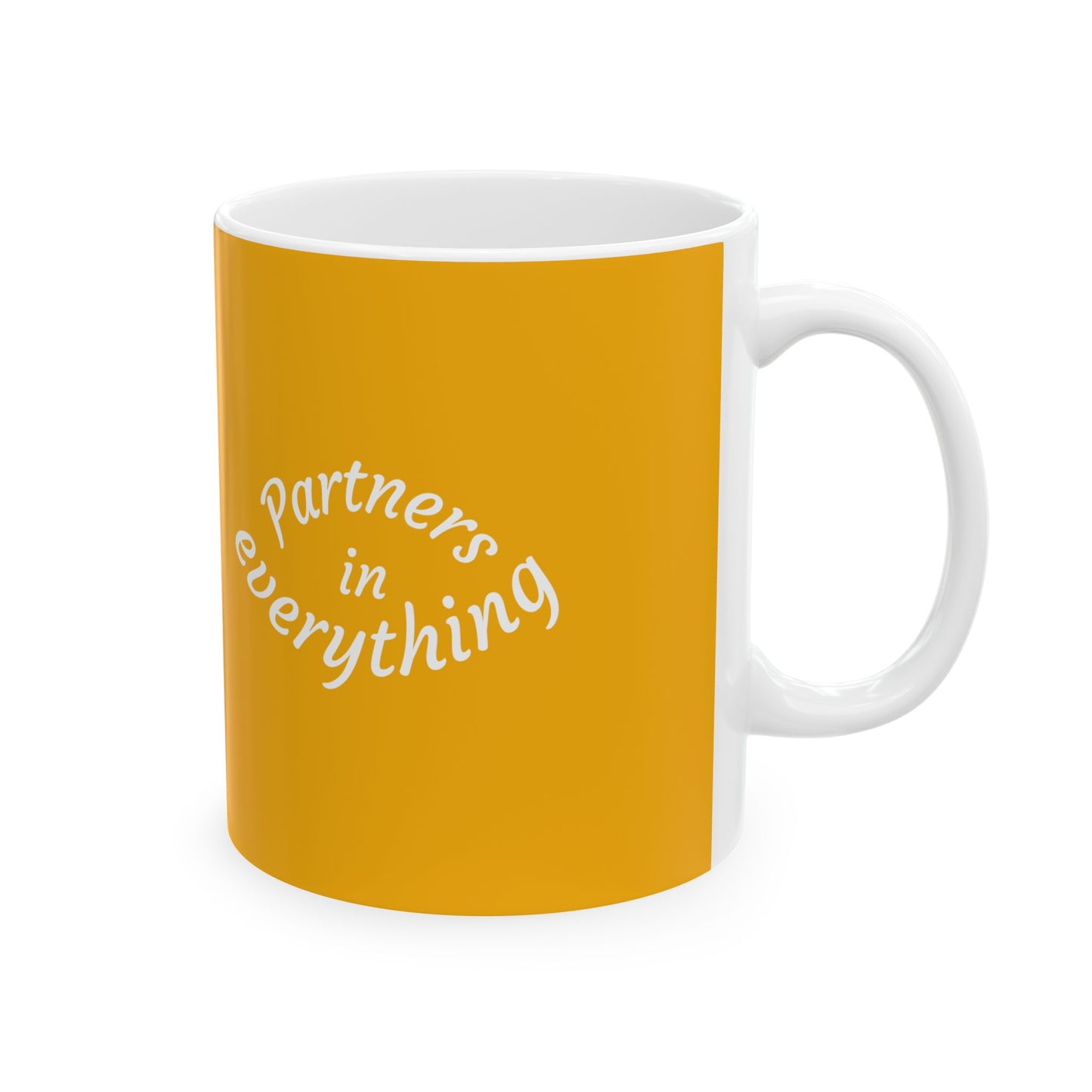 Krishna Radha Mug – Yellow Ceramic Coffee Cup with “Partners in Everything” Design