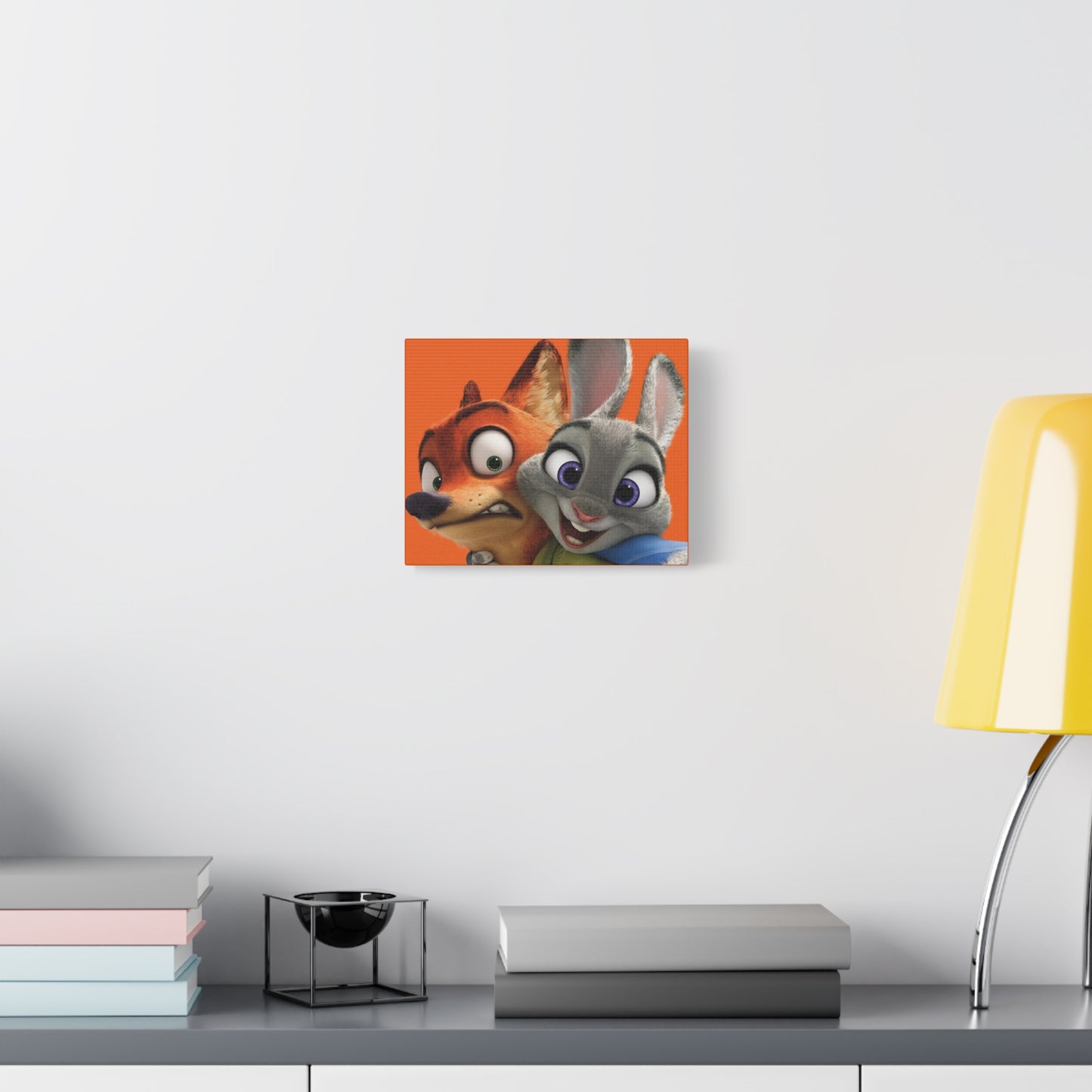 Judy Hopps & Nick Wilde Matte Canvas Wall Art – 9" x 12" | Orange Aesthetic Decor