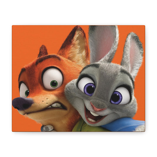 Judy Hopps & Nick Wilde Matte Canvas Wall Art – 9" x 12" | Orange Aesthetic Decor